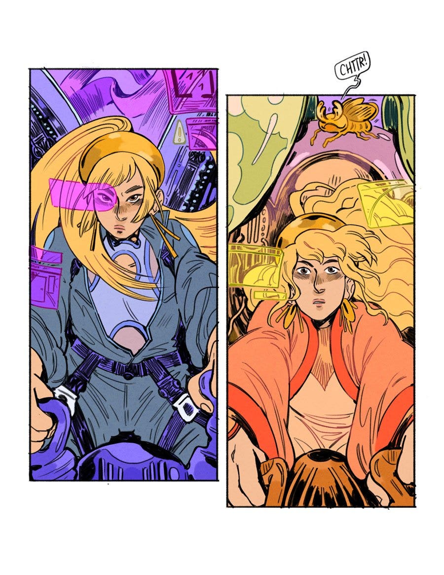 diptych of Signet in the pilot seat