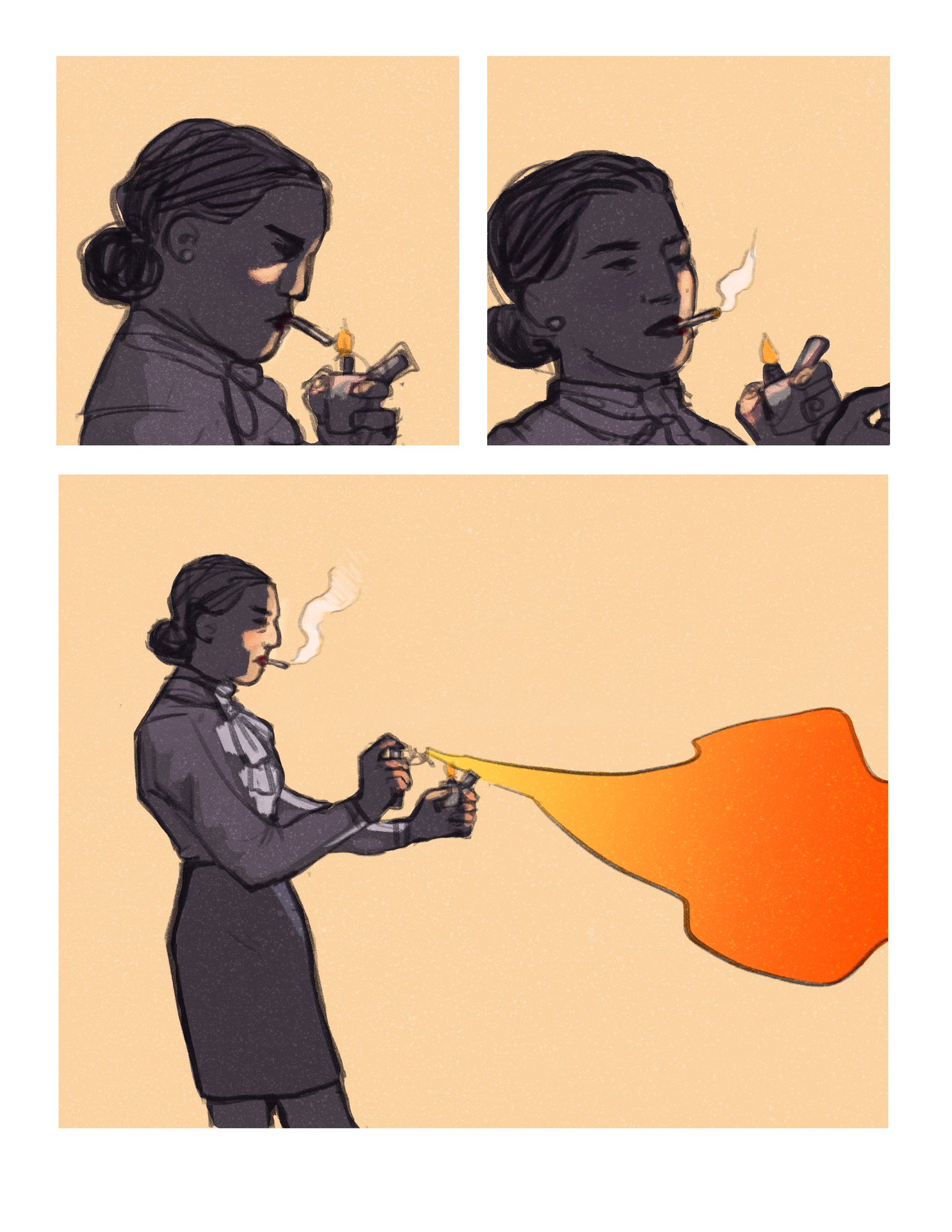 Agent Seals using her cigarette, lighter, and a bottle of air freshener to create a flamethrower