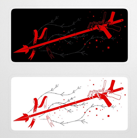 Two vinyl stickers featuring the same Partizan design, one red/white on black and one red/black on white